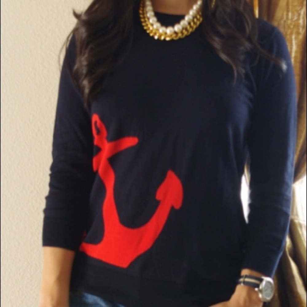 J. crew Navy Red Anchor Sweater Size Small